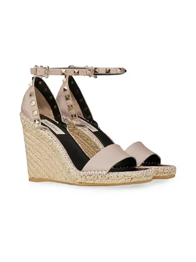 Valentino Garavani Women's Double Rockstud Grainy Calfskin Wedges 105MM | Thumbnail 2