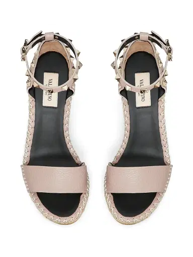 Valentino Garavani Women's Double Rockstud Grainy Calfskin Wedges 105MM - Poudre Black - Size 4 | Thumbnail 4