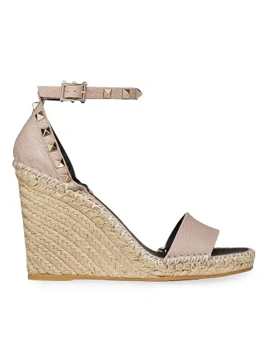 Valentino Garavani Women's Double Rockstud Grainy Calfskin Wedges 105MM | Thumbnail 1