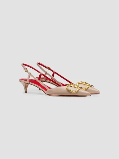 Valentino Garavani Women's VLogo Signature Calfskin Slingback Pumps 40MM - Poudre - Size 4.5 | Thumbnail 2