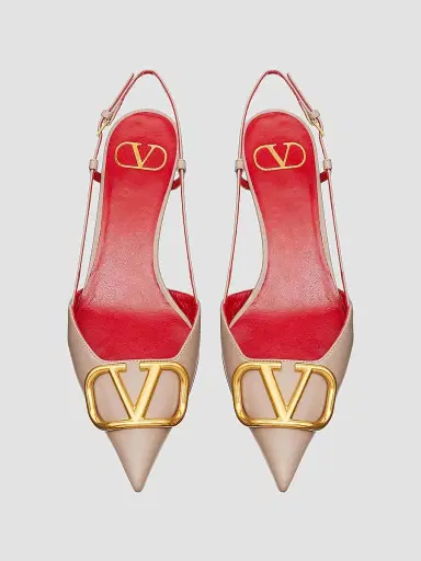 Valentino Garavani Women's VLogo Signature Calfskin Slingback Pumps 40MM - Poudre - Size 4.5 | Thumbnail 4