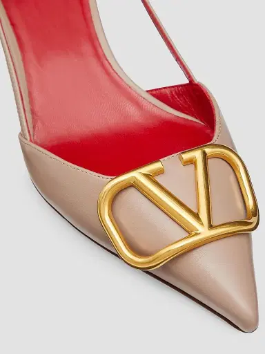Valentino Garavani Women's VLogo Signature Calfskin Slingback Pumps 40MM - Poudre - Size 4.5 | Thumbnail 5