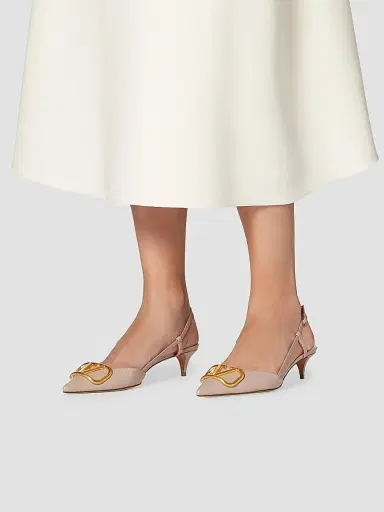 Valentino Garavani Women's VLogo Signature Calfskin Slingback Pumps 40MM - Poudre - Size 4.5 | Thumbnail 6