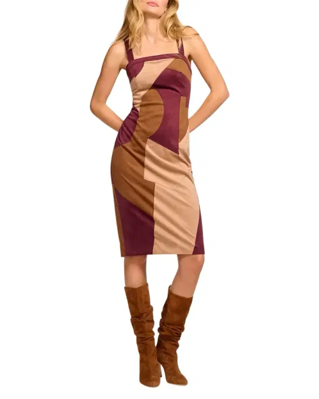 Odette Patchwork Faux Suede Dress