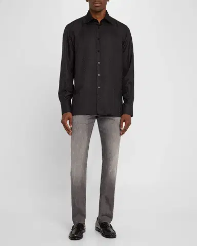 Stefano Ricci Men 's Silk Geometric Jacquard Dress Shirt | Thumbnail 2 Stefano Ricci Men 's Silk Geometric Jacquard Dress Shirt | Thumbnail 2