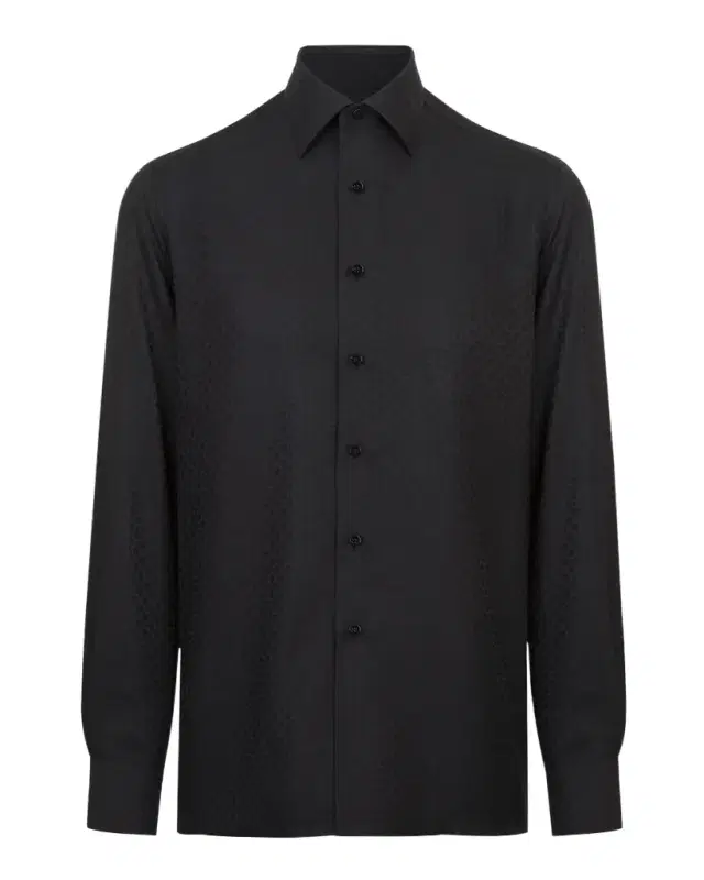 Men 's Silk Geometric Jacquard Dress Shirt