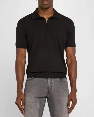 Stefano Ricci Men 's Quarter-Zip Short-Sleeve Polo Sweater | Thumbnail 3