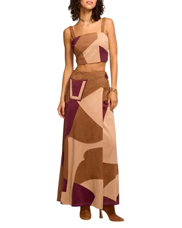 Ramy Brook Jeannie Patchwork Faux Suede Skirt