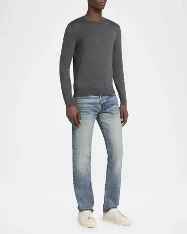 Tom Ford Men's Warwick Grained Leather Sneakers | Thumbnail 3
