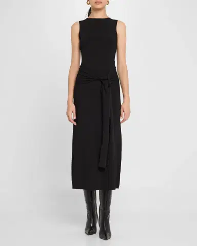 Lapointe Waist-Tie Sleeveless Matte Viscose Midi Dress | Thumbnail 2