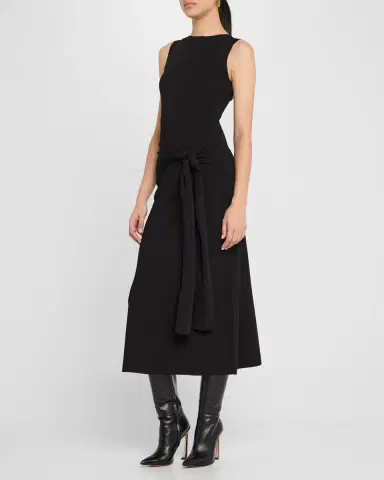 Lapointe Waist-Tie Sleeveless Matte Viscose Midi Dress | Thumbnail 4