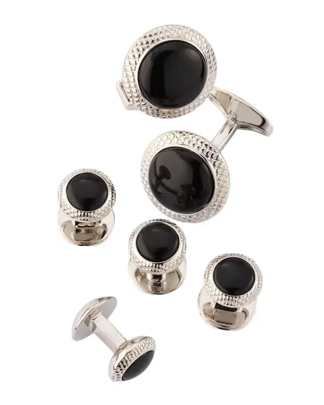 Men 's Bullseye Black Onyx Cufflink and Stud Set