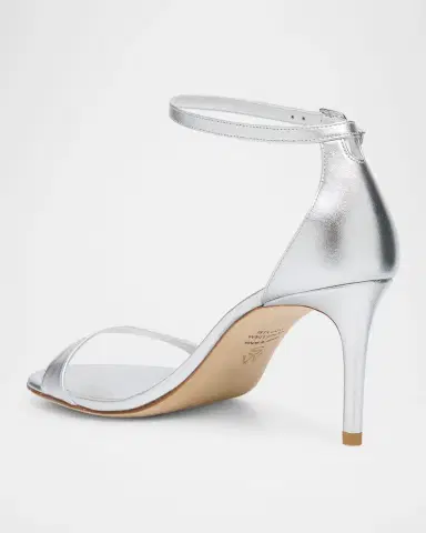 Stuart Weitzman 75mm Nudist II Metallic Leather Ankle-Strap Sandals | Thumbnail 3