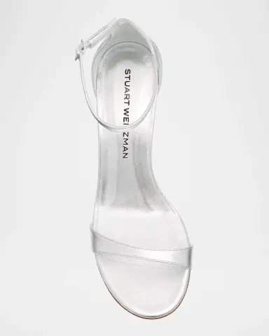 Stuart Weitzman 75mm Nudist II Metallic Leather Ankle-Strap Sandals | Thumbnail 5