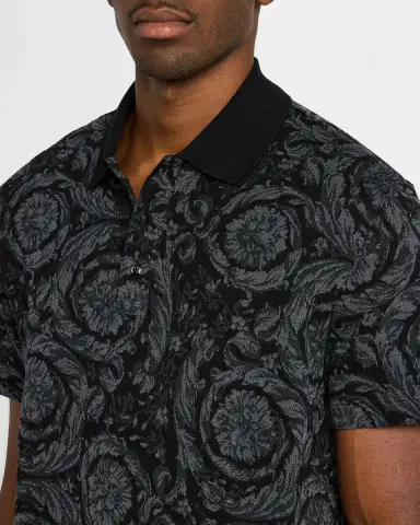 Versace Men's Iconic Barocco Pique Polo Shirt | Thumbnail 5 Versace Men's Iconic Barocco Pique Polo Shirt | Thumbnail 5