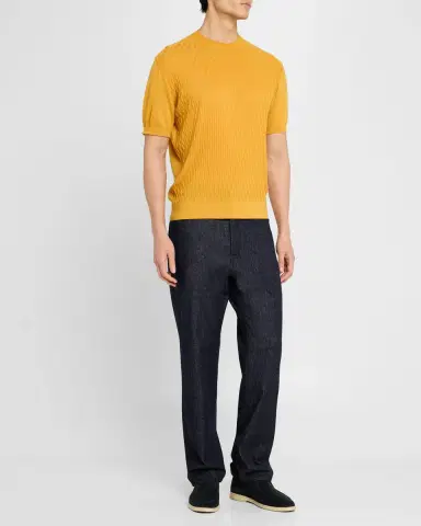 Stefano Ricci Men's Cashmere Short-Sleeve Crewneck Sweater | Thumbnail 2