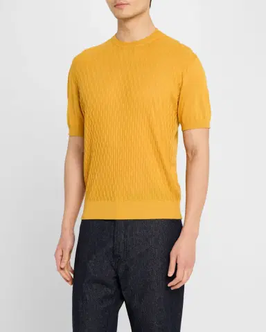 Stefano Ricci Men's Cashmere Short-Sleeve Crewneck Sweater | Thumbnail 4