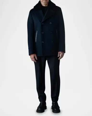 Mackage Men 's Cole Wool Peacoat with Shearling Collar | Thumbnail 2