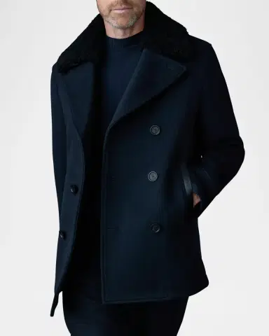 Mackage Men 's Cole Wool Peacoat with Shearling Collar | Thumbnail 4