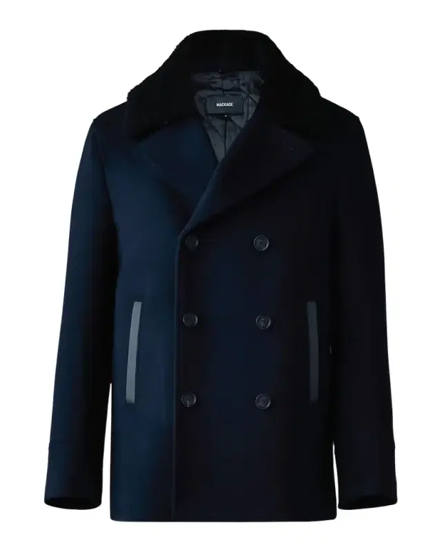 Mackage Men 's Cole Wool Peacoat with Shearling Collar