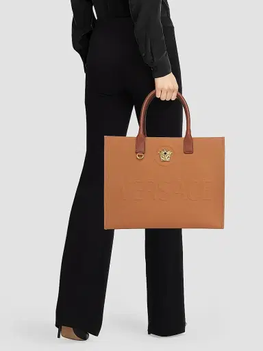 Versace Women's Logo Canvas Tote - Rust Gold | Thumbnail 2 Versace Women's Logo Canvas Tote - Rust Gold | Thumbnail 2