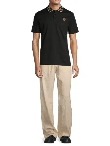 Versace Men's Piquet Cotton Polo Shirt - Black - Size XL | Thumbnail 2