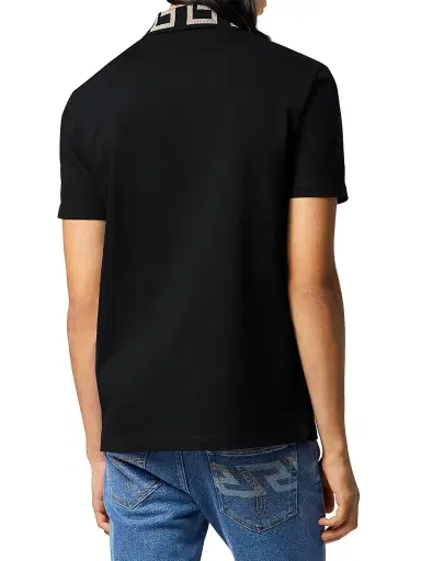 Versace Men's Piquet Cotton Polo Shirt - Black - Size XL | Thumbnail 4