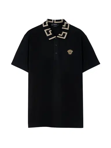 Versace Men's Piquet Cotton Polo Shirt - Black - Size XL | Thumbnail 1