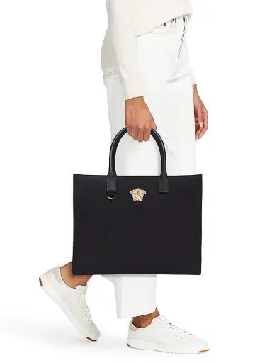 Versace Women's Logo Canvas Tote - Black Gold | Thumbnail 2 Versace Women's Logo Canvas Tote - Black Gold | Thumbnail 2
