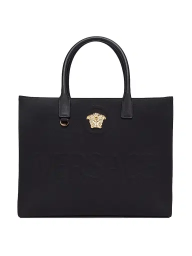 Versace Women's Logo Canvas Tote - Black Gold | Thumbnail 1 Versace Women's Logo Canvas Tote - Black Gold | Thumbnail 1