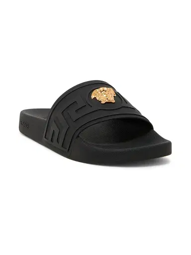 Versace Men's Medusa Rubber Slide Sandals - Black Gold - Size 13 | Thumbnail 2