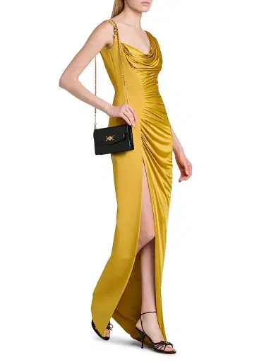 Versace Women's Croc-Embossed Leather Wallet-On-Chain Shoulder Bag - Black Gold | Thumbnail 2 Versace Women's Croc-Embossed Leather Wallet-On-Chain Shoulder Bag - Black Gold | Thumbnail 2