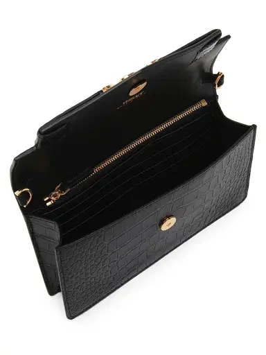 Versace Women's Croc-Embossed Leather Wallet-On-Chain Shoulder Bag - Black Gold | Thumbnail 4 Versace Women's Croc-Embossed Leather Wallet-On-Chain Shoulder Bag - Black Gold | Thumbnail 4