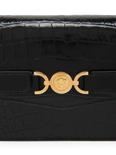 Versace Women's Croc-Embossed Leather Wallet-On-Chain Shoulder Bag - Black Gold | Thumbnail 5 Versace Women's Croc-Embossed Leather Wallet-On-Chain Shoulder Bag - Black Gold | Thumbnail 5