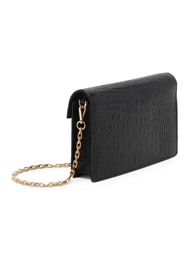 Versace Women's Croc-Embossed Leather Wallet-On-Chain Shoulder Bag - Black Gold | Thumbnail 7 Versace Women's Croc-Embossed Leather Wallet-On-Chain Shoulder Bag - Black Gold | Thumbnail 7