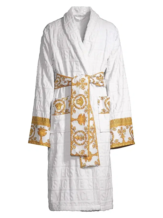 Versace Men's Logo Baroque Bathrobe - White