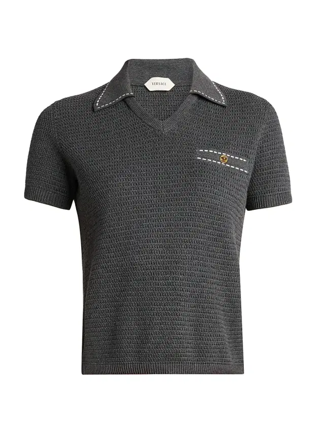 Versace Women's Cotton Knit Polo Top - Anthracite