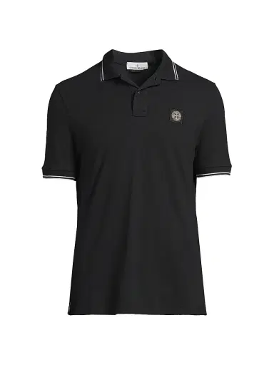Stone Island Men's Stretch-Cotton Polo Shirt - Black | Thumbnail 1 Stone Island Men's Stretch-Cotton Polo Shirt - Black | Thumbnail 1