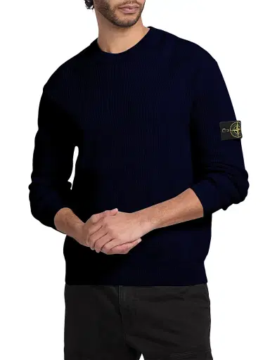 Stone Island Men's Cotton Crewneck Sweater - Navy Blue - Size Large | Thumbnail 3