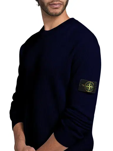 Stone Island Men's Cotton Crewneck Sweater - Navy Blue - Size Large | Thumbnail 6