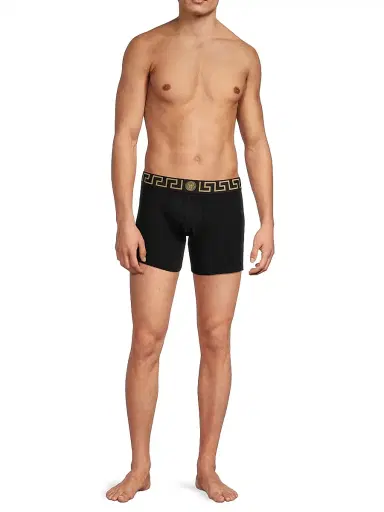 Versace Men's Greca Waistband Jersey Trunks - Black Gold | Thumbnail 2