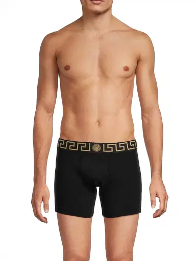 Versace Men's Greca Waistband Jersey Trunks - Black Gold | Thumbnail 3