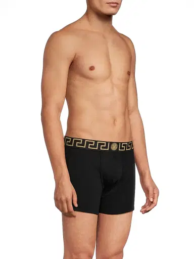 Versace Men's Greca Waistband Jersey Trunks - Black Gold | Thumbnail 4