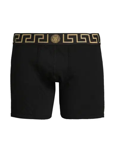 Versace Men's Greca Waistband Jersey Trunks - Black Gold | Thumbnail 1