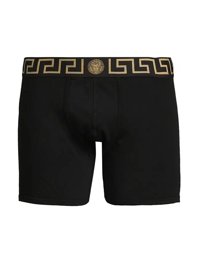 Men's Greca Waistband Jersey Trunks - Black Gold