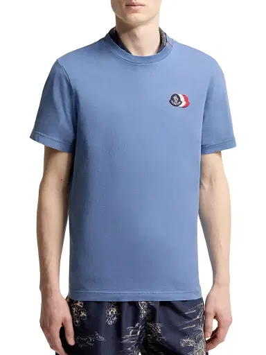 Moncler Men's Crewneck T-Shirt in Cotton - Light Blue - Size Large | Thumbnail 2