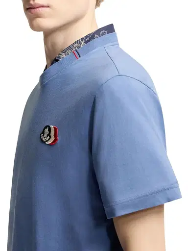 Moncler Men's Crewneck T-Shirt in Cotton - Light Blue - Size Large | Thumbnail 4