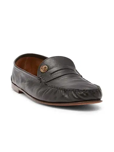 Versace Men's Medusa Leather Penny Loafers - Black Gold - Size 13 | Thumbnail 2