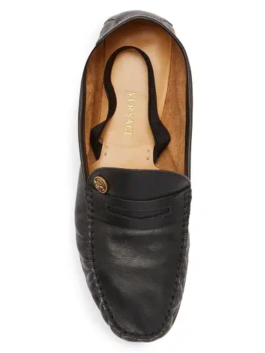 Versace Men's Medusa Leather Penny Loafers - Black Gold - Size 13 | Thumbnail 4