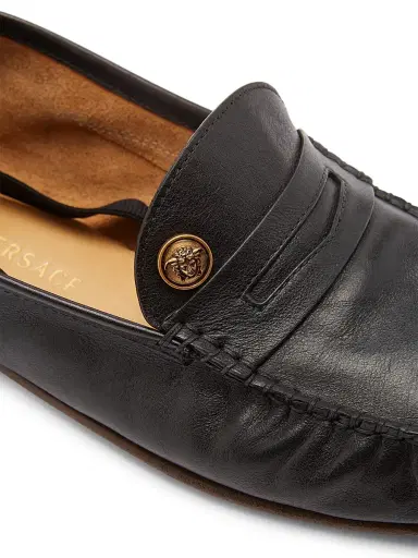 Versace Men's Medusa Leather Penny Loafers - Black Gold - Size 13 | Thumbnail 5